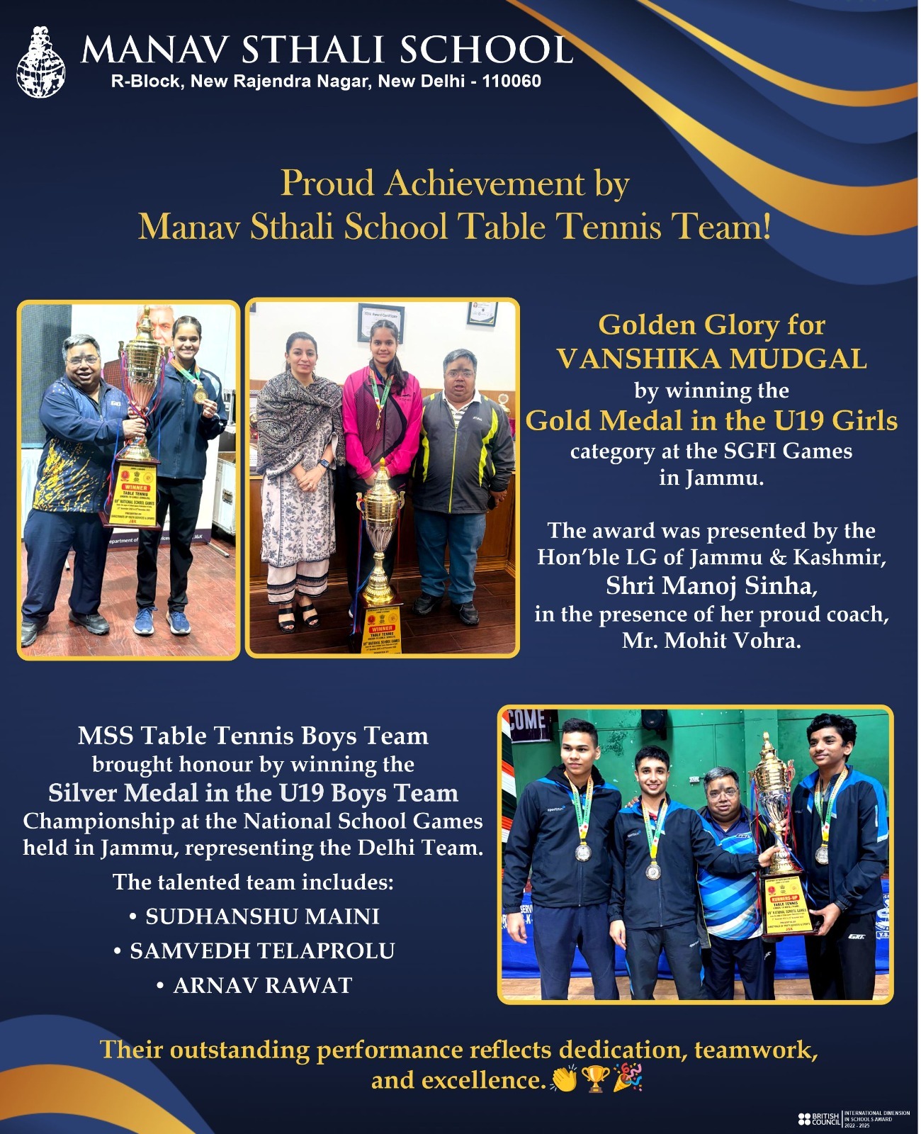best school in delhi, best school delhi, delhi school sports achievements, best school for sports in delhi, manav sthali school delhi, manav sthali school sports, delhi school table tennis champions, best school table tennis team delhi, delhi school achievements, national school games delhi winners, SGFI games winners delhi school, best CBSE school in delhi, top delhi school sports performance, delhi school gold medal winner, best school for table tennis in delhi, Vanshika Mudgal, manav sthali school student, achievements, Sudhanshu Maini, Samvedh Telaprolu, Arnav Rawat, U19 table tennis champions delhi school