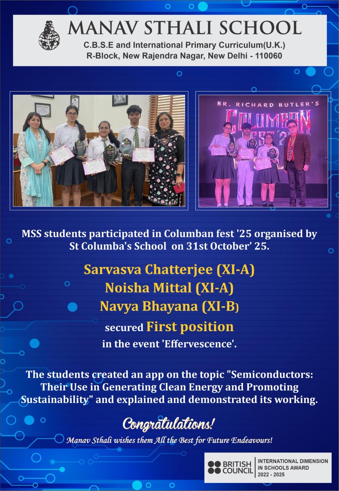 Best School Delhi, Delhi School, Manav Sthali School Delhi, Best CBSE School Delhi, Top Schools in Delhi, Best Senior Secondary School Delhi, Best School in New Rajendra Nagar Delhi, Delhi School competition winners, Best School for Science Projects Delhi, Best School for Innovation Delhi, Manav Sthali School achievements, Columban Fest winners Delhi, Best School for Technology & Innovation Delhi, Best CBSE School New Rajendra Nagar, Delhi School app development competition, Best School for XI class Delhi, Delhi school students achievement, Best school promoting sustainability Delhi, Best international curriculum school Delhi, Top Delhi school for global exposure