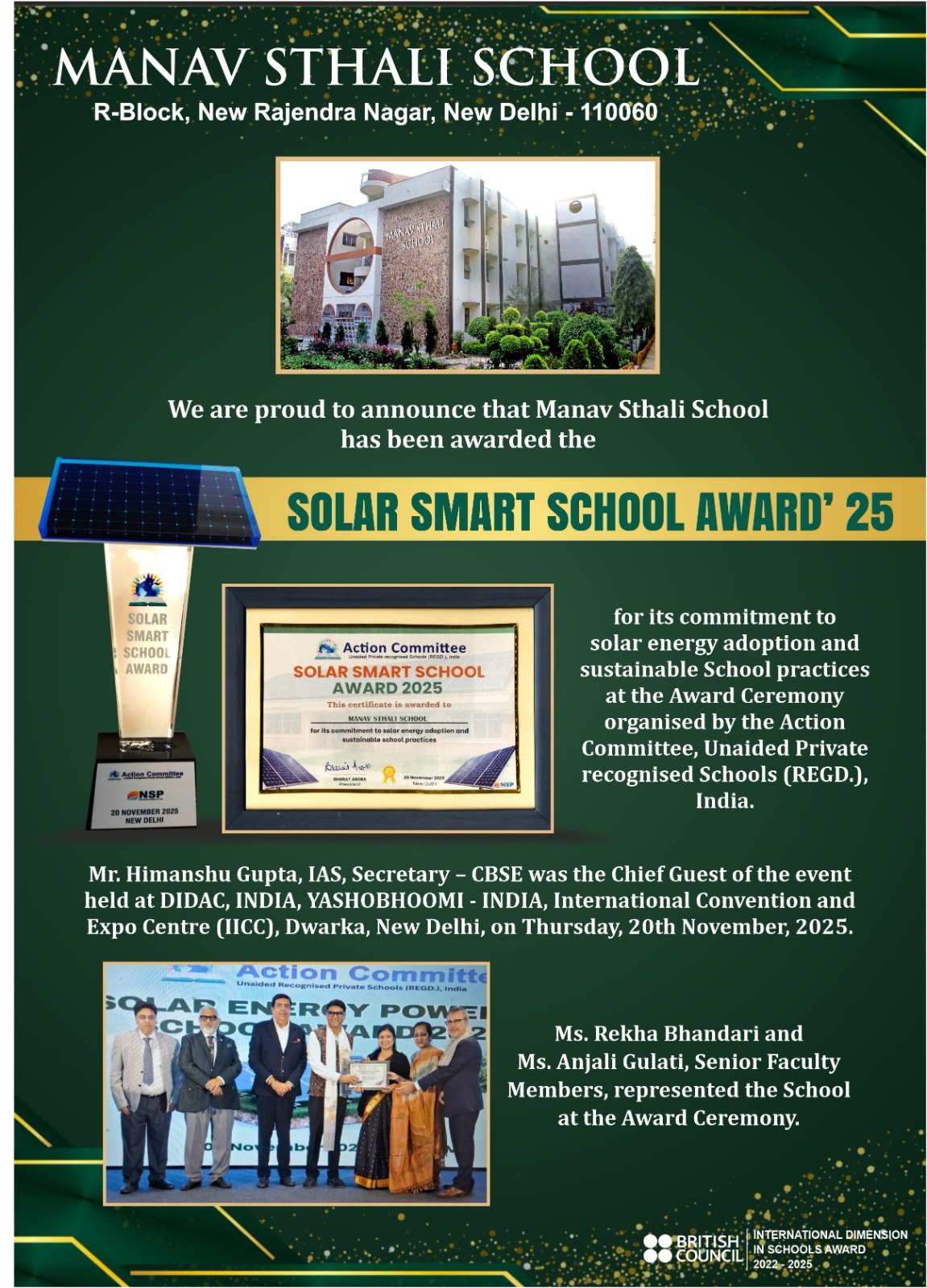 Best School in Delhi, Delhi School, Best School Delhi, Delhi School Awarded, Best School for Sustainability in Delhi, Solar Smart School Award Delhi, Award-Winning School in Delhi, Manav Sthali School Delhi, Sustainable Schools in Delhi, Top Delhi School with Solar Initiatives, Best Private School in Delhi, Delhi School Solar Award, Eco-friendly Schools Delhi, Best CBSE School Delhi, Delhi School Achievements, Leading Sustainable School Delhi, Recognised Delhi School, Best School for Green Practices Delhi, Solar Energy Schools in Delhi, Delhi School Wins Solar Smart School Award, Environmentally conscious school