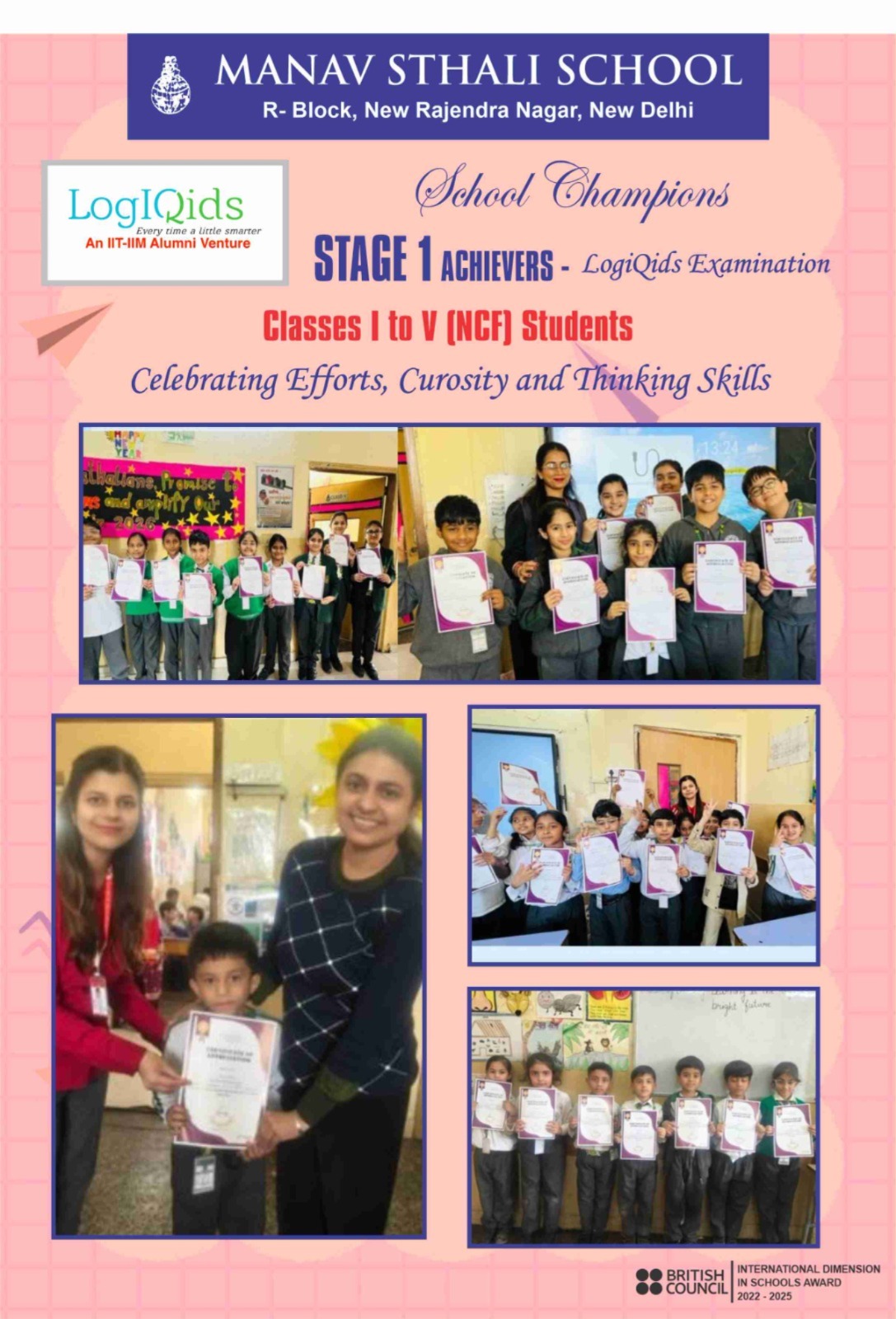 Manav Sthali School New Delhi, Best School in Delhi, LogiQids Stage 1 Achievers, New Admissions Delhi Schools, School Champions Manav Sthali School, LogiQids Examination Results, NCF Students Achievement, Classes 1 to 5 Student Achievers, Manav Sthali School Academic Excellence, Student Champions Manav Sthali, Manav Sthali School Student Awards, Delhi School Academic Achievements, Primary Wing Student Success, School Competition Winners, Young Achievers Manav Sthali School, School Recognition Ceremony, Student Excellence Awards, Logical Reasoning Skills for Kids, Critical Thinking Skills in School, Problem Solving Skills for Students, Future Ready Learning, Thinking Skills Development for Children, LogiQids Program in Schools, LogiQids Logical Reasoning Competition, Stage 1 LogiQids Results, International Logic Competition Students, Student Thinking Skills Program